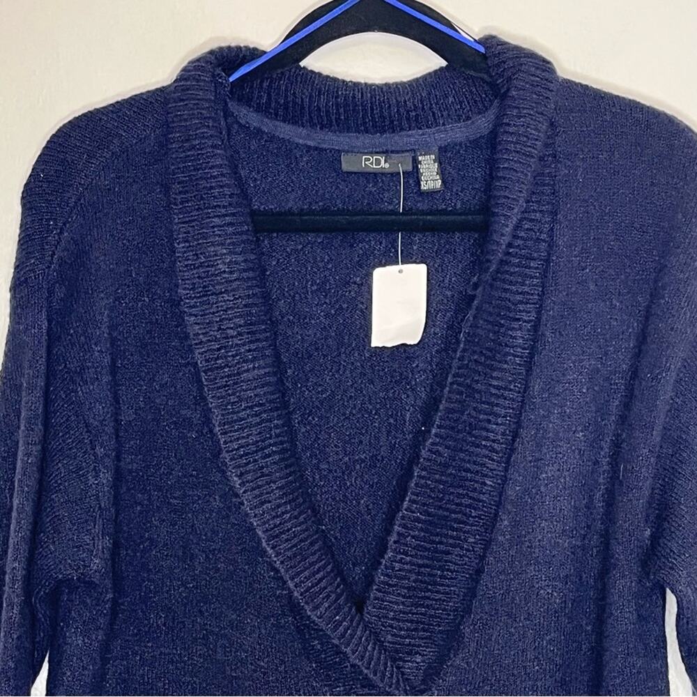RDI Navy Blue Deep V Neck Tunic Sweater Oversized Knit Pullover XS NWT - Picture 6 of 7